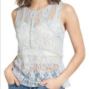 Hinge Sheer Lace Tank Top Womens L Light Blue Romantic Cottage Coquette Feminine
